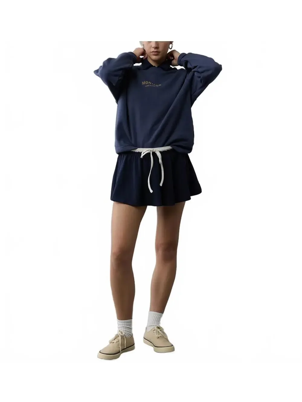 AE Everyday Luxe Graphic Crew Neck Sweatshirt American Eagle NWT Navy Small